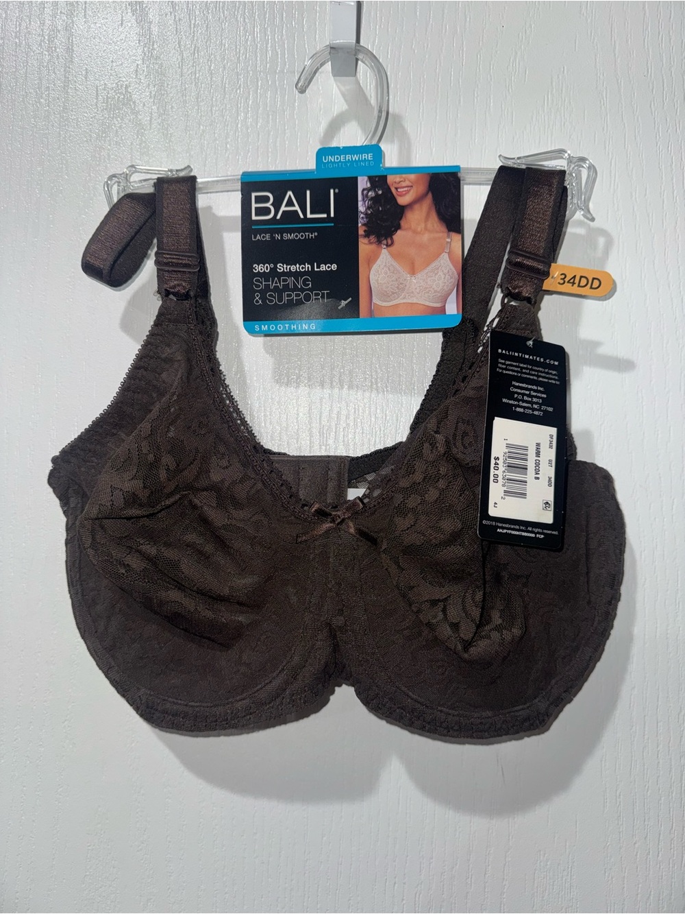 Bali Lace'N Smooth 360° Stretch Lace Underwire Bra - Brown